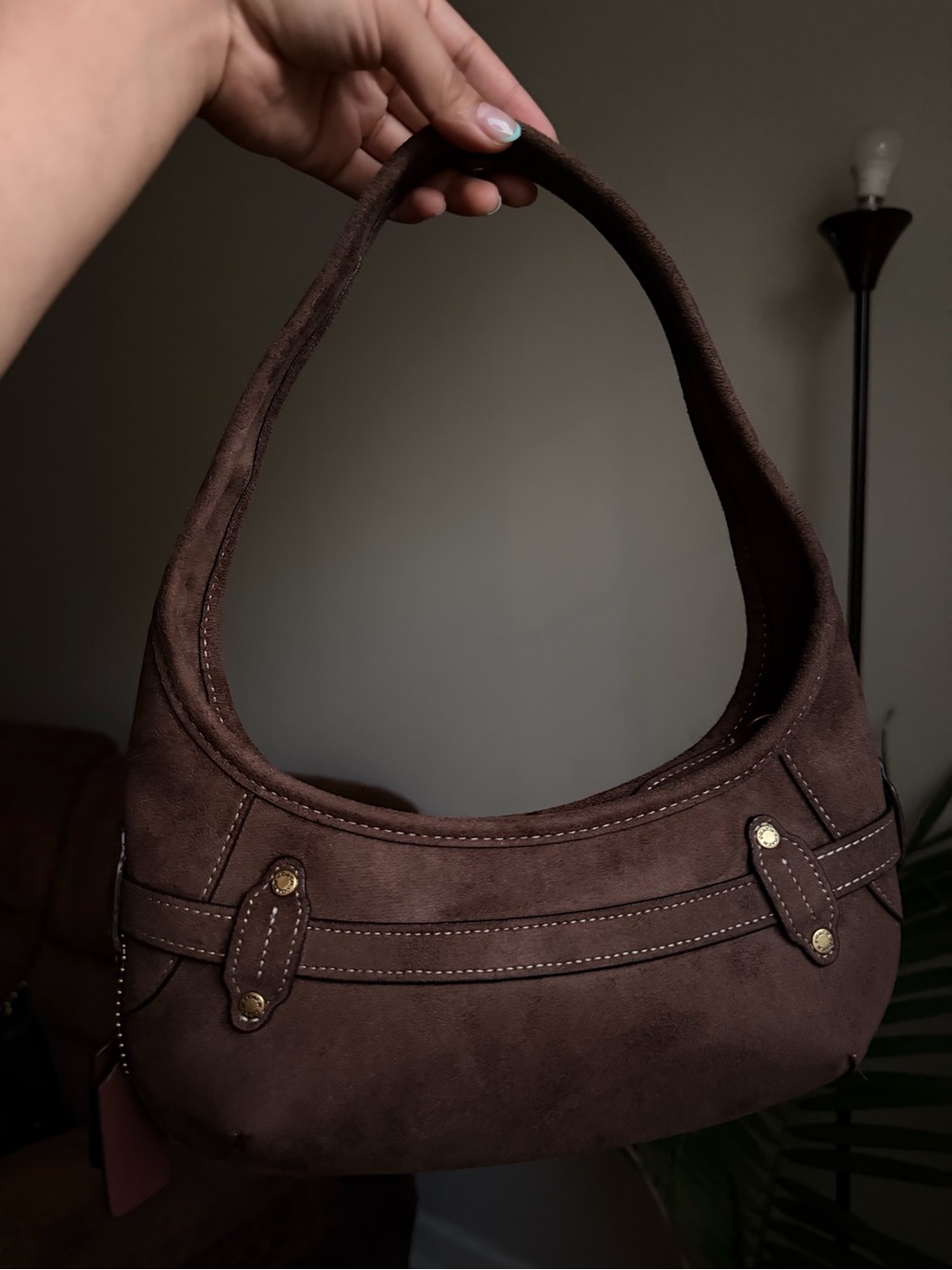 Coach Brown Suede Shoulder Bag with Brass Hardware - Picture 2 of 6